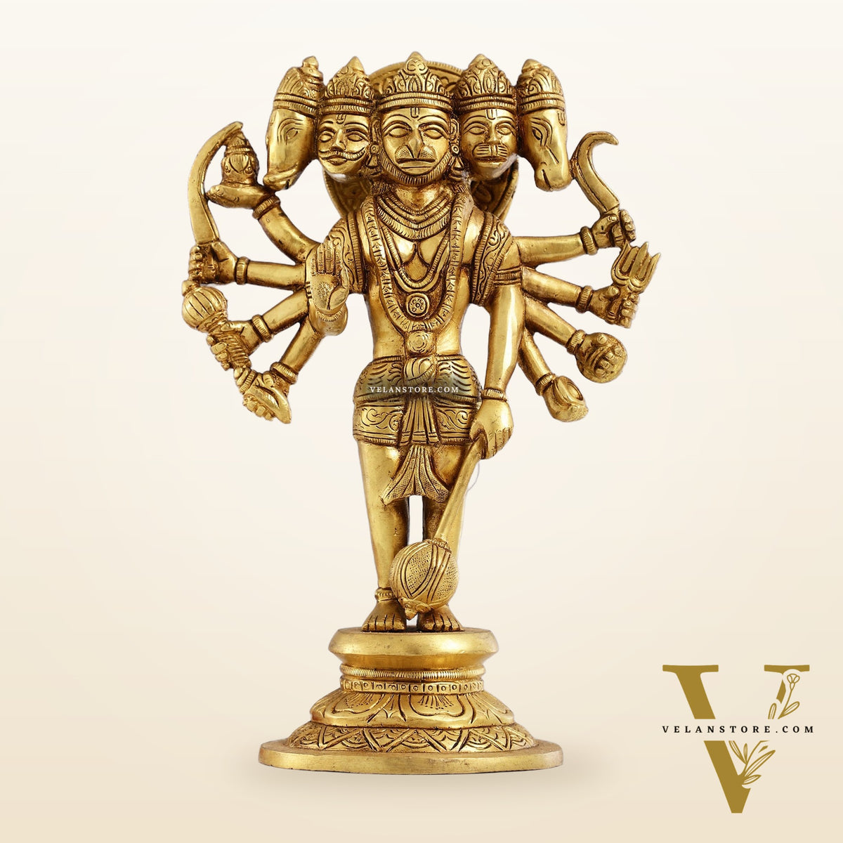 Handcrafted Superfine Brass Standing Panchmukhi Hanuman Idol 12 inch