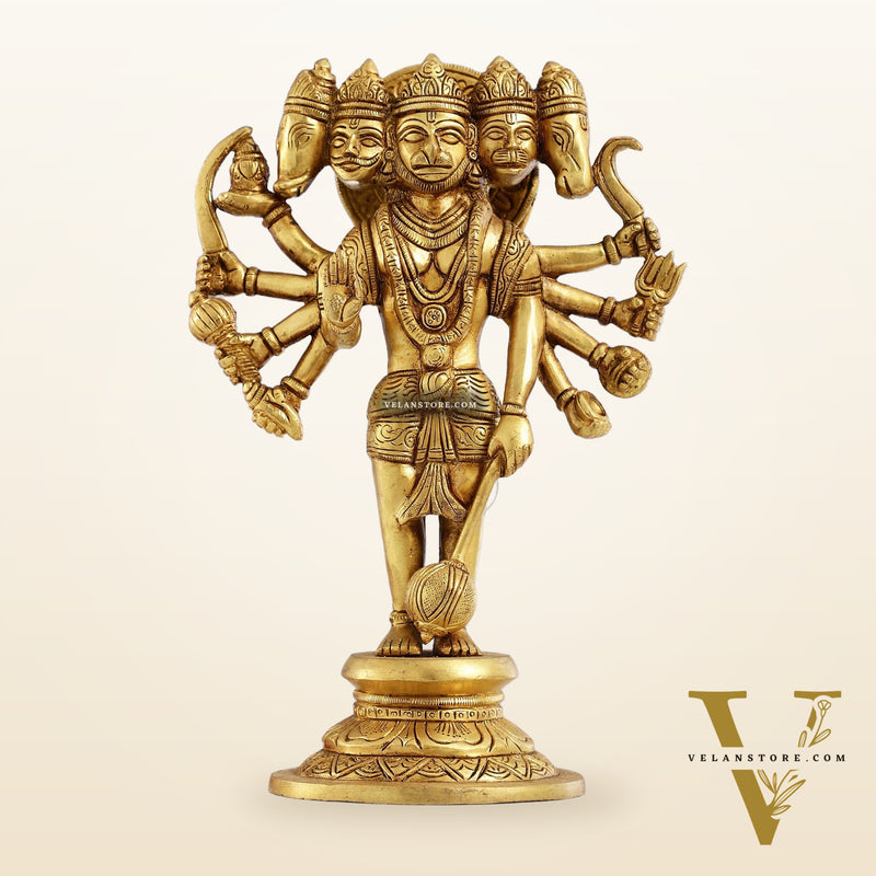 Handcrafted Superfine Brass Standing Panchmukhi Hanuman Idol 12 inch