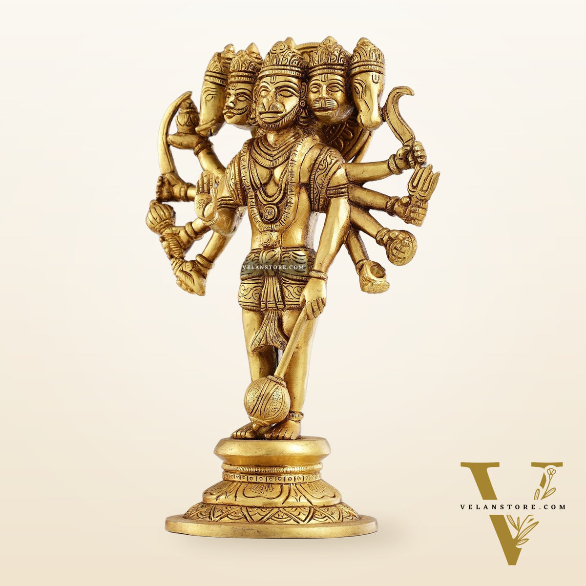 Handcrafted Superfine Brass Standing Panchmukhi Hanuman Idol 12 inch