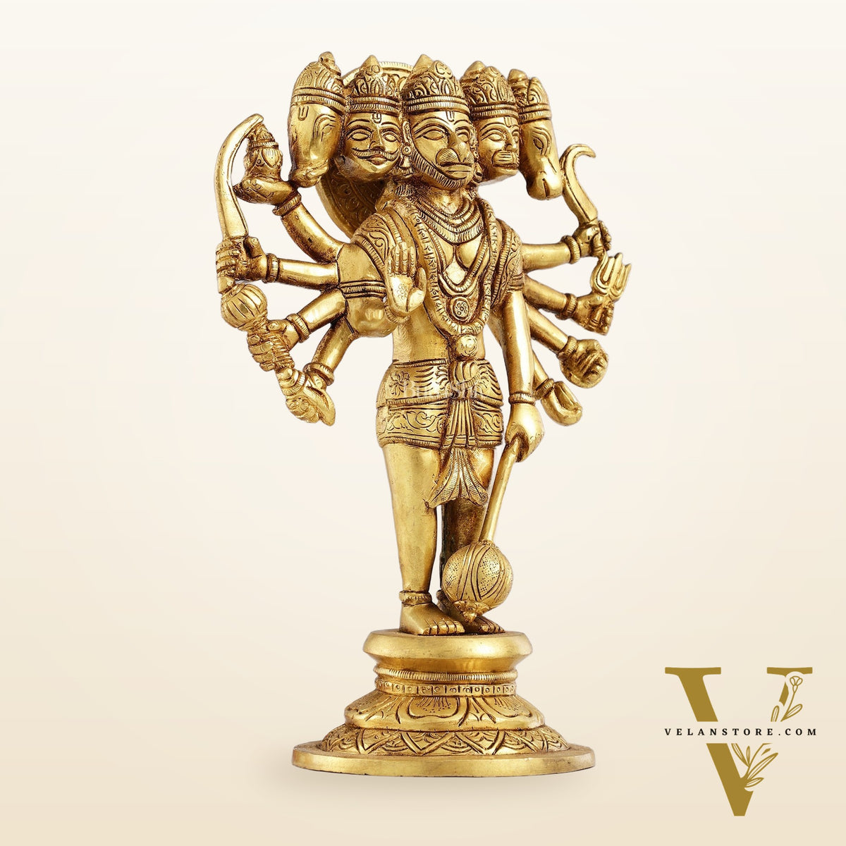 Handcrafted Superfine Brass Standing Panchmukhi Hanuman Idol 12 inch