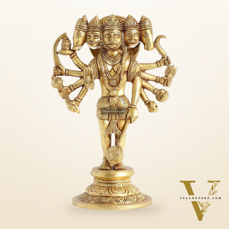Handcrafted Superfine Brass Standing Panchmukhi Hanuman Idol 12 inch