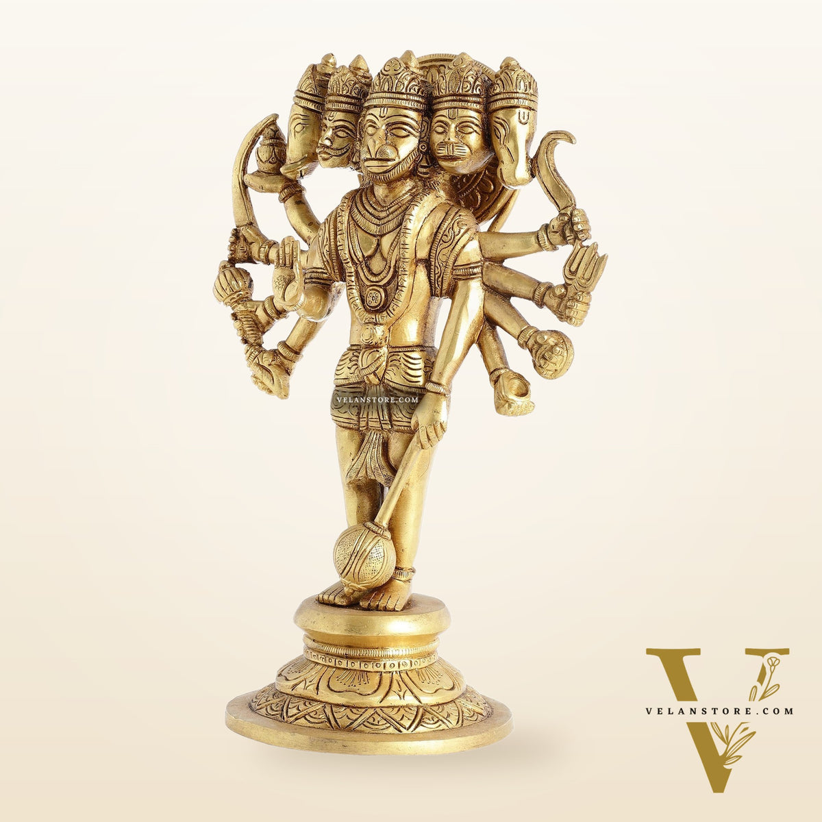 Handcrafted Superfine Brass Standing Panchmukhi Hanuman Idol 12 inch