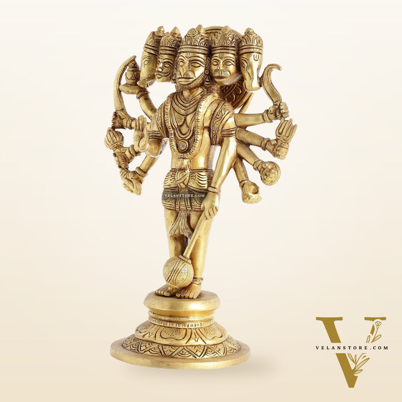 Handcrafted Superfine Brass Standing Panchmukhi Hanuman Idol 12 inch