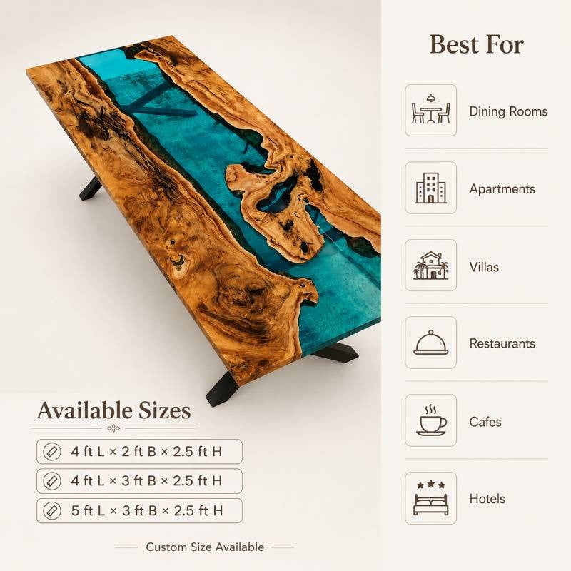 TealCanyon Live Edge Epoxy Resin River Dining Table
