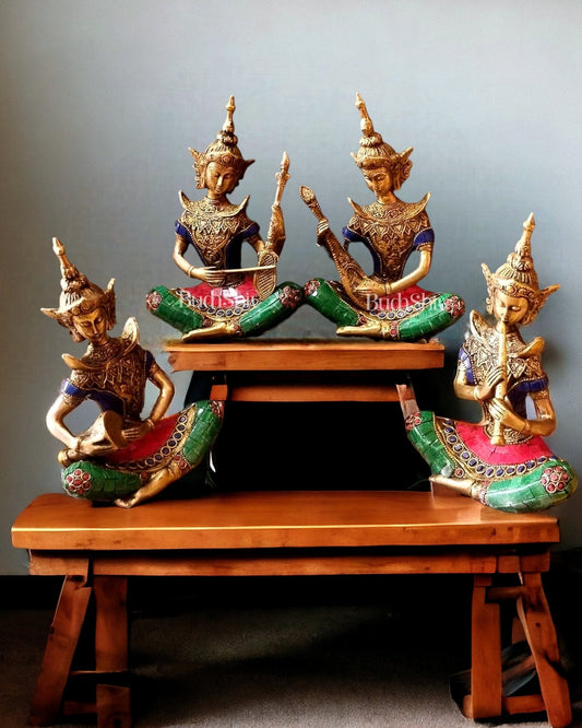 Handcrafted Thai Musical Set of 4 with Natural Stones - 8"
