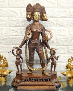 Handcrafted Three-Headed Lord Vishnu Statue | Unique Representation of Para-Vasudevan | Antique Bronze Finish