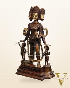 Handcrafted Three-Headed Lord Vishnu Statue | Unique Representation of Para-Vasudevan | Antique Bronze Finish