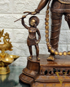Handcrafted Three-Headed Lord Vishnu Statue | Unique Representation of Para-Vasudevan | Antique Bronze Finish