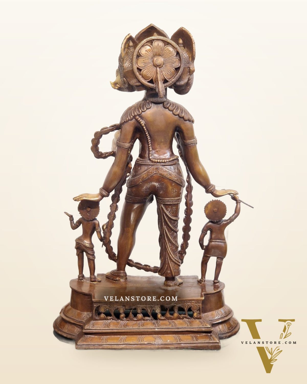 Handcrafted Three-Headed Lord Vishnu Statue | Unique Representation of Para-Vasudevan | Antique Bronze Finish