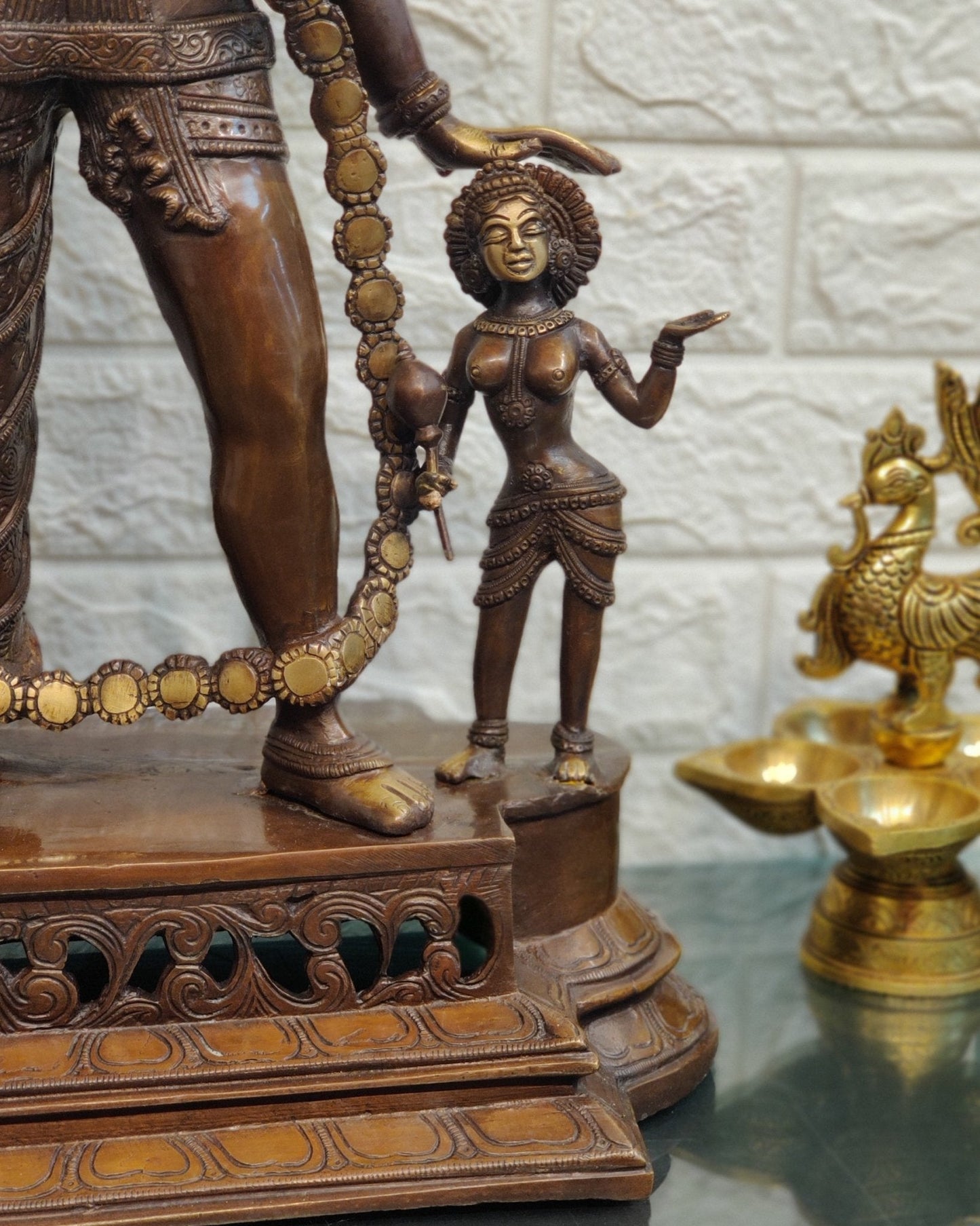 Handcrafted Three-Headed Lord Vishnu Statue | Unique Representation of Para-Vasudevan | Antique Bronze Finish