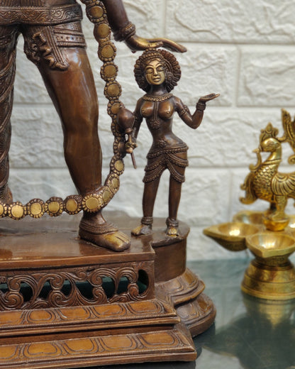 Handcrafted Three-Headed Lord Vishnu Statue | Unique Representation of Para-Vasudevan | Antique Bronze Finish