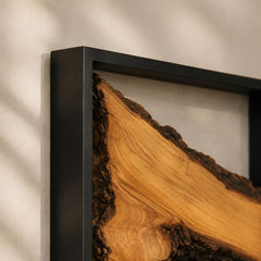 Rustic Natural Wood Wall Art Panels with Black Metal Frame – Luxury Living Room Decor
