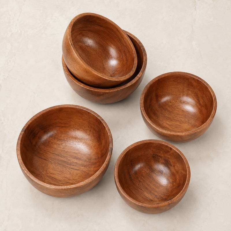 Wood Eating Bowl Set of 6 | Wooden Eating Bowls | Eating Bowl Set Wooden Set of 6