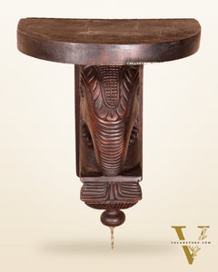 Handcrafted Wooden Elephant Wall Bracket with Shelf & Brass Hook – Traditional Décor 11"