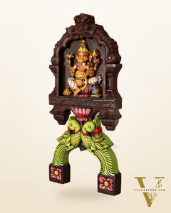 Handcrafted Wooden Ganesha with Twin Parrots Wall Panel – 18 Inches