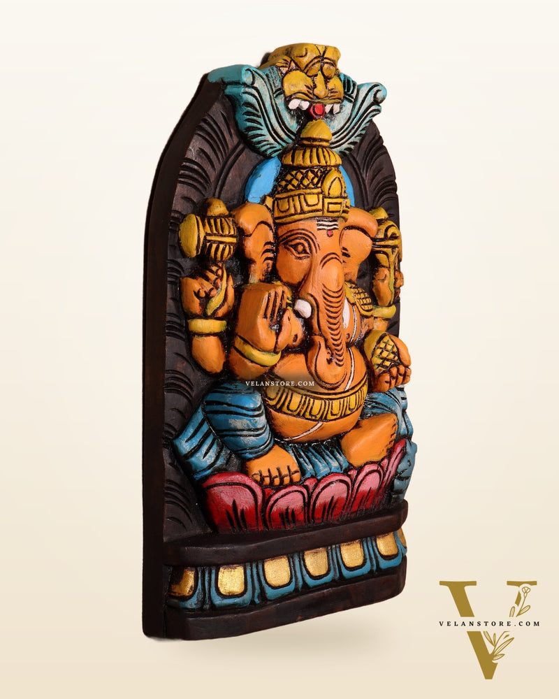 Handcrafted Wooden Lord Ganesha Wall Hanging – Hand-Painted 12"