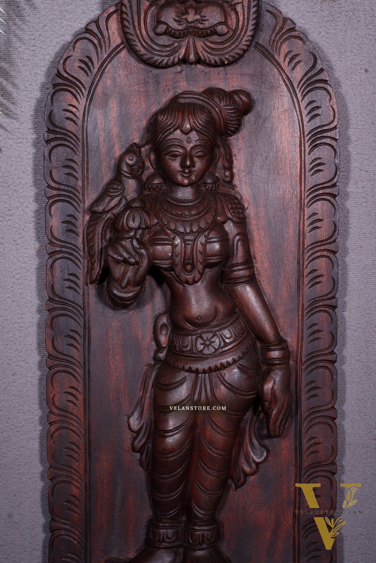 Handcrafted Wooden Meenakshi Amman Wall Hanging – 18 Inch
