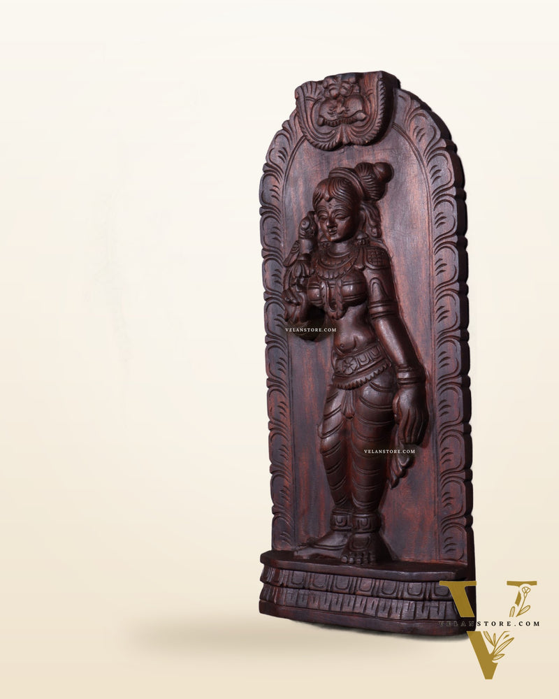 Handcrafted Wooden Meenakshi Amman Wall Hanging – 18 Inch
