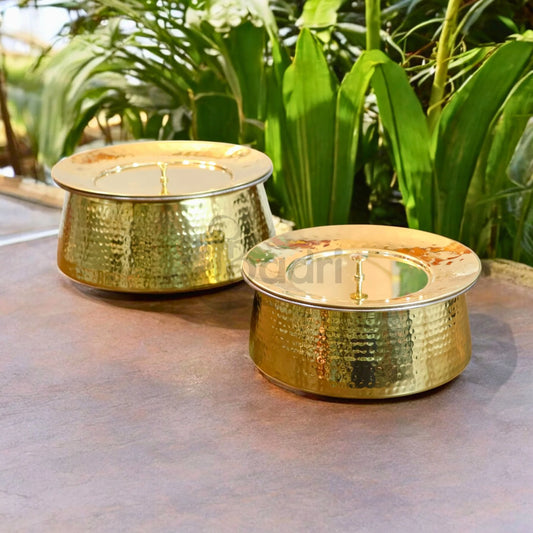 Shribadri Pure Brass Handi Set with Lids – Handcrafted Cookware with Tin Coating