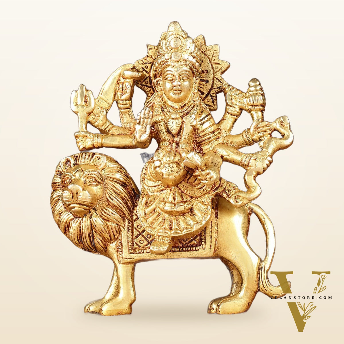 Handmade Brass Durga Ma Sherawali Idol 7"