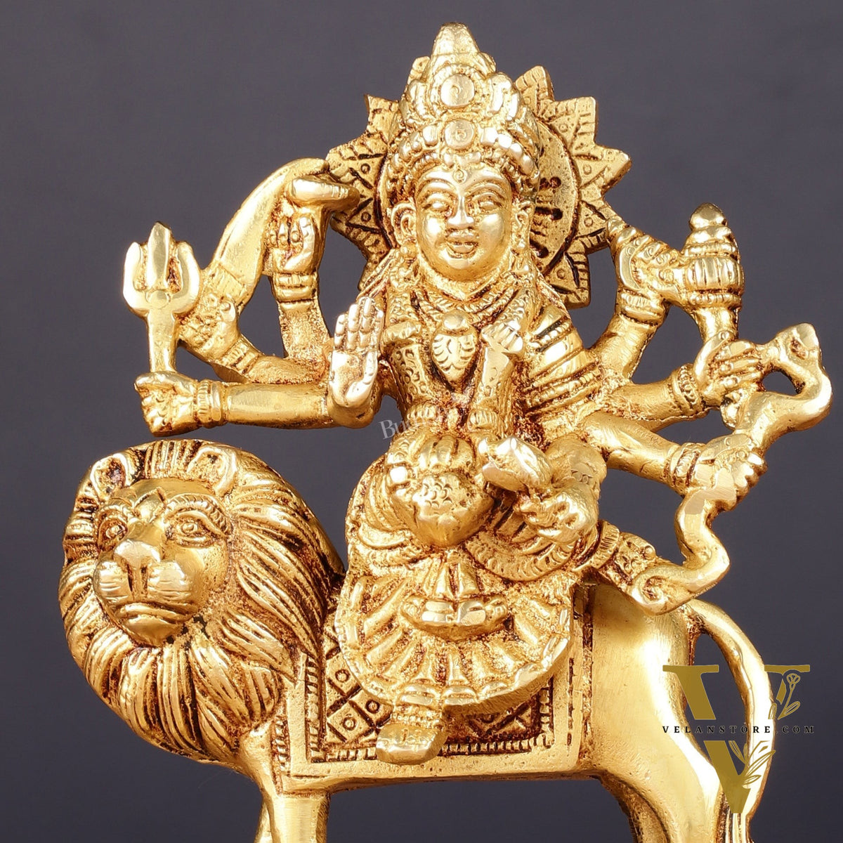 Handmade Brass Durga Ma Sherawali Idol 7"