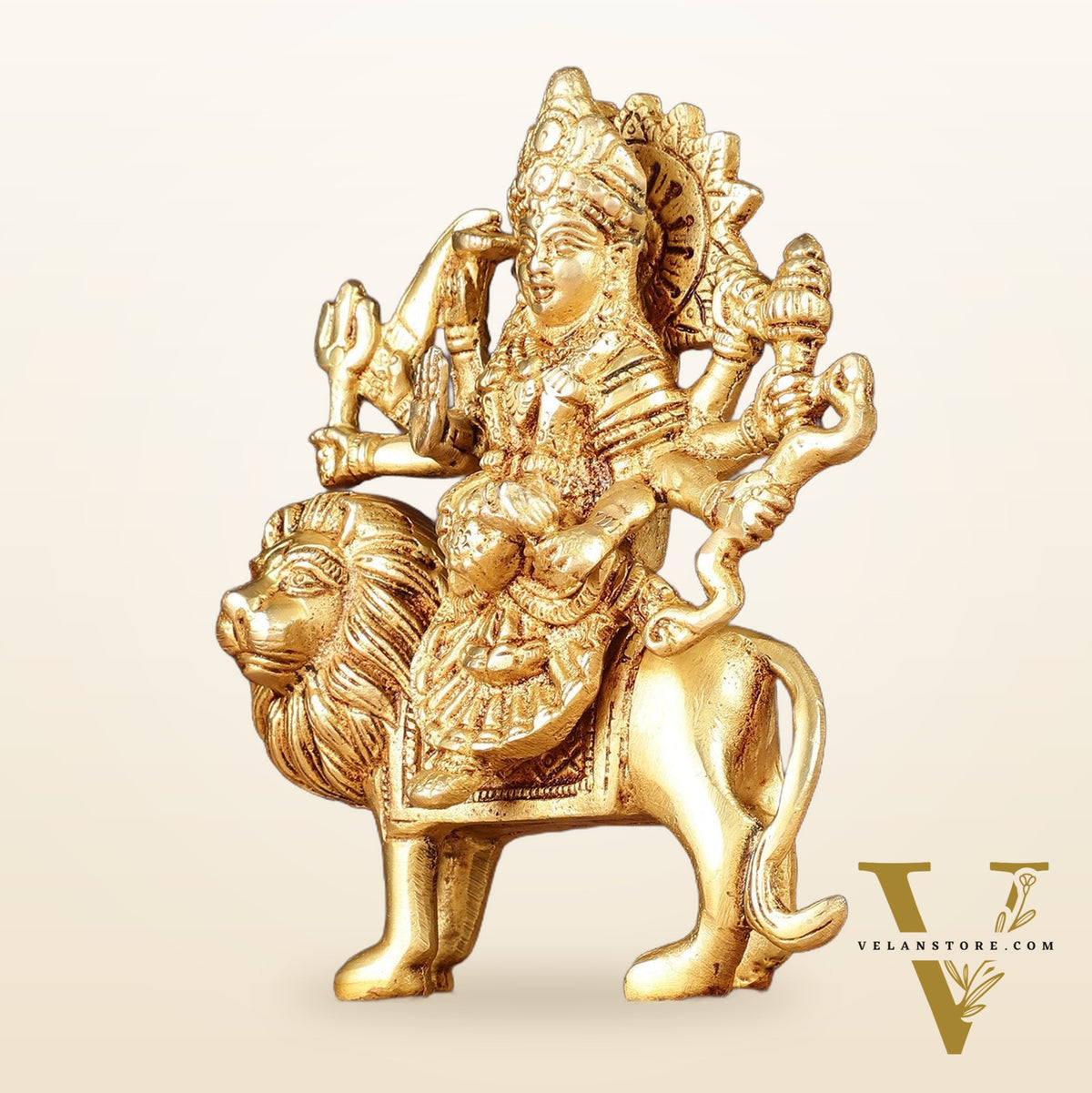 Handmade Brass Durga Ma Sherawali Idol 7"