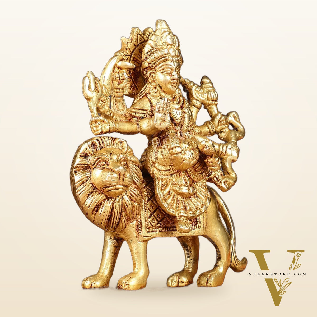 Handmade Brass Durga Ma Sherawali Idol 7"