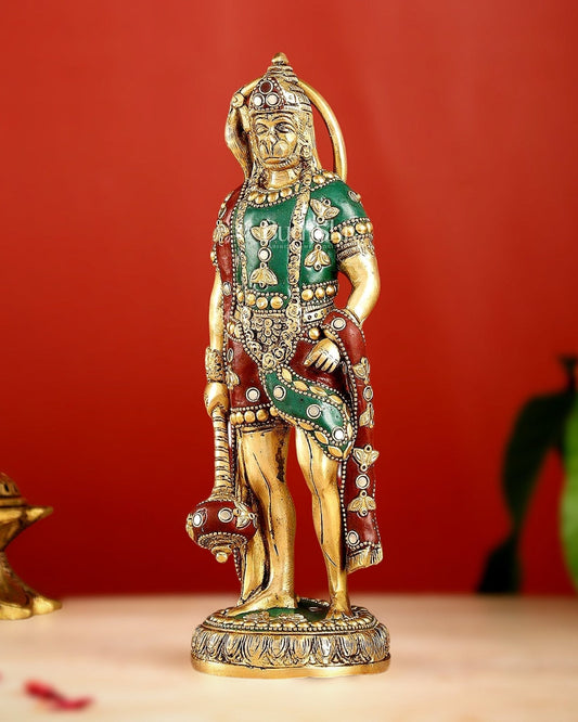 Handmade Brass Lord Hanuman Statue | 10" Height | stonework