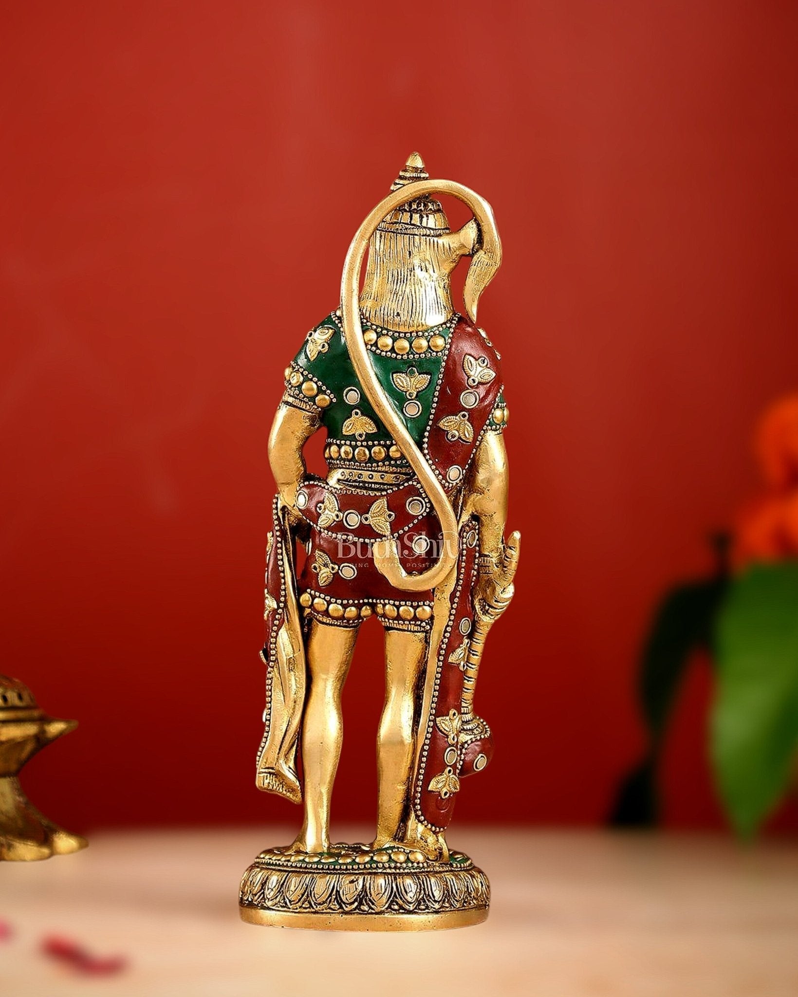 Handmade Brass Lord Hanuman Statue | 10" Height | stonework