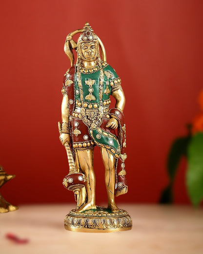 Handmade Brass Lord Hanuman Statue | 10" Height | stonework
