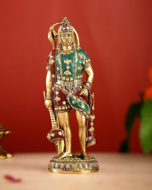 Handmade Brass Lord Hanuman Statue | 10" Height | stonework