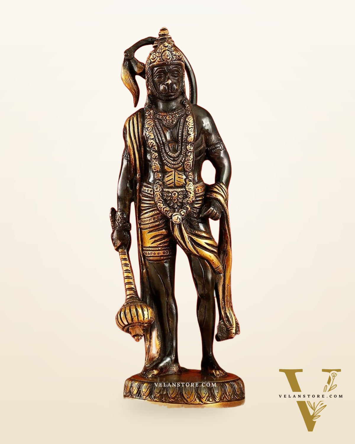 Handmade Brass Lord Hanuman Statue | Black and Gold Finish | 10" Height