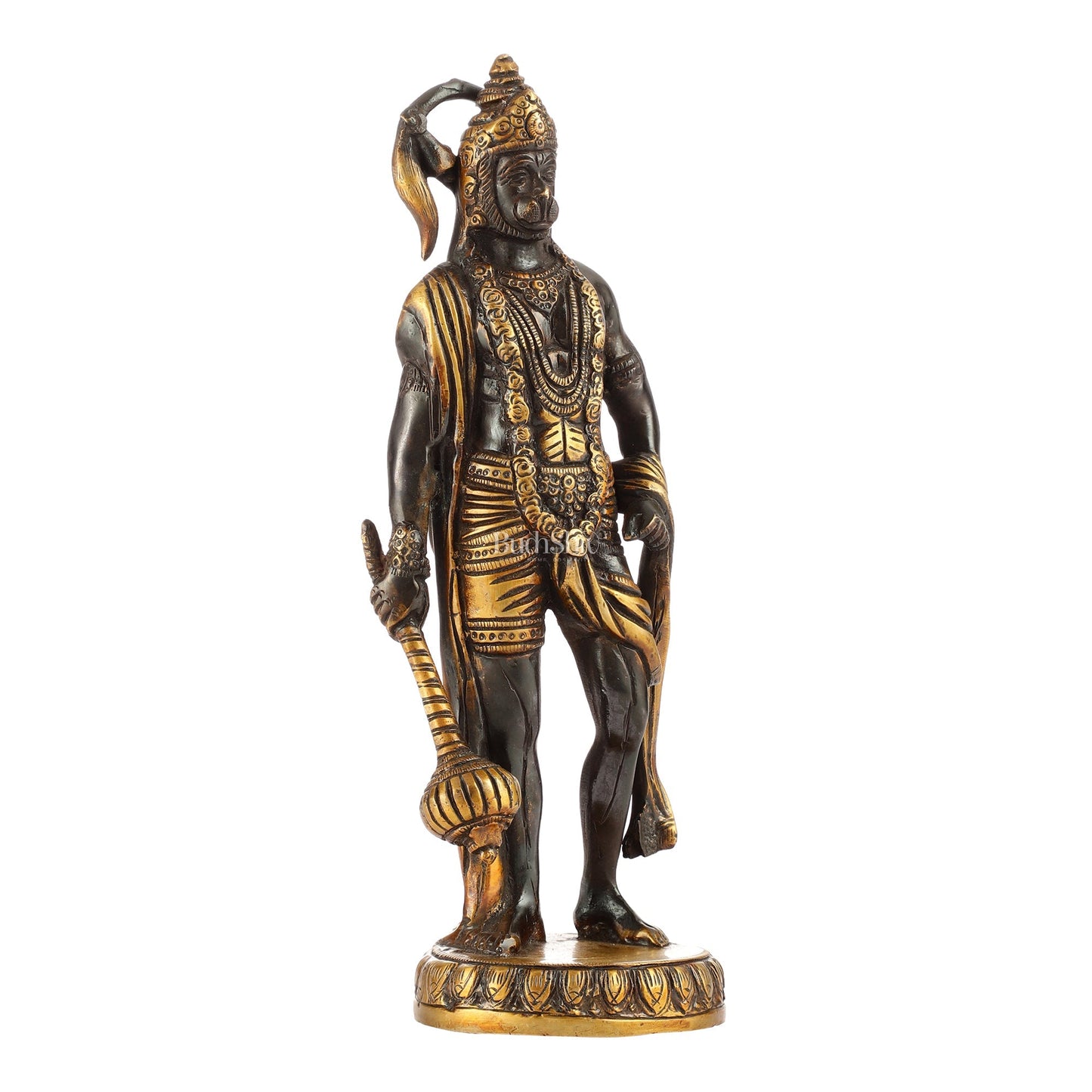 Handmade Brass Lord Hanuman Statue | Black and Gold Finish | 10" Height