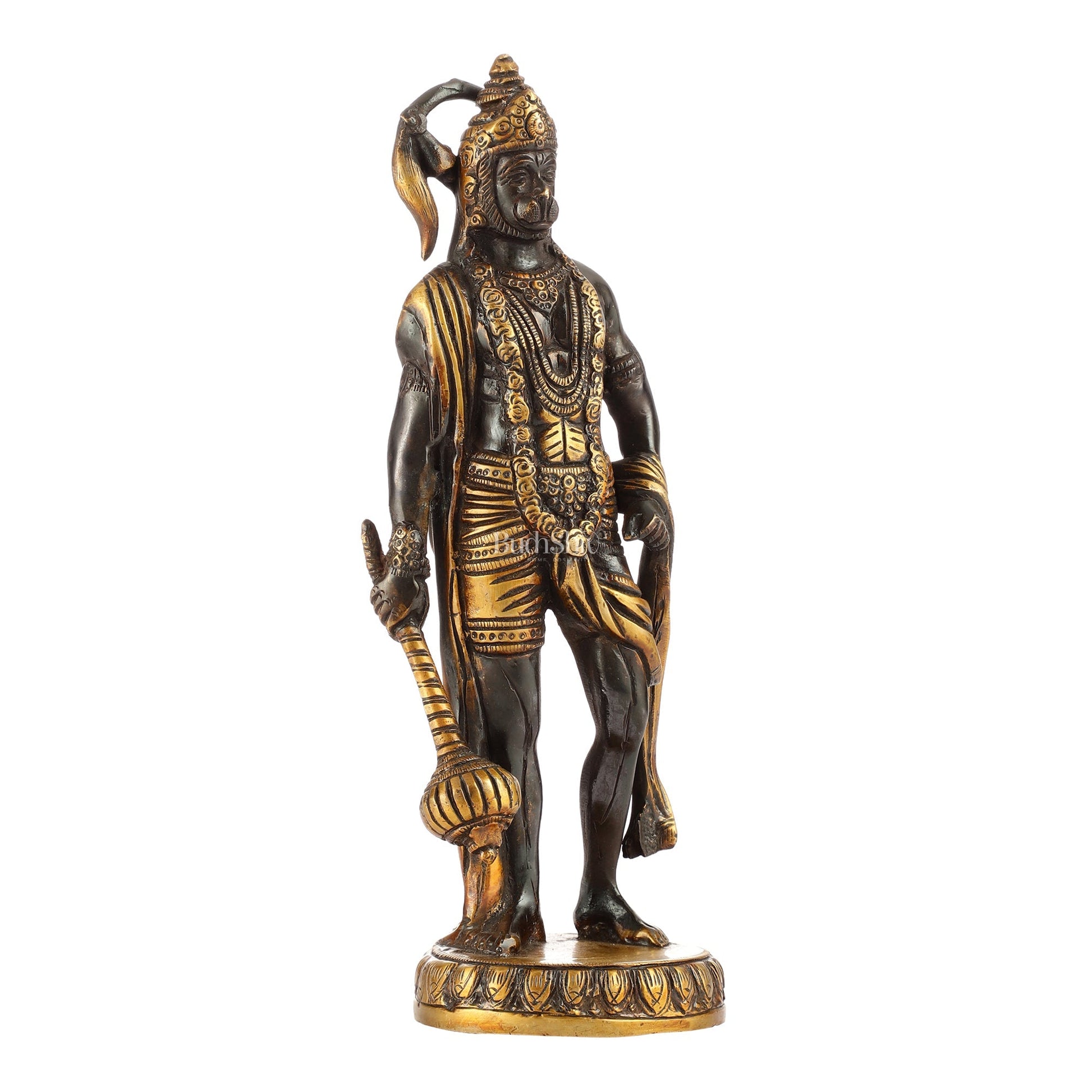 Handmade Brass Lord Hanuman Statue | Black and Gold Finish | 10" Height