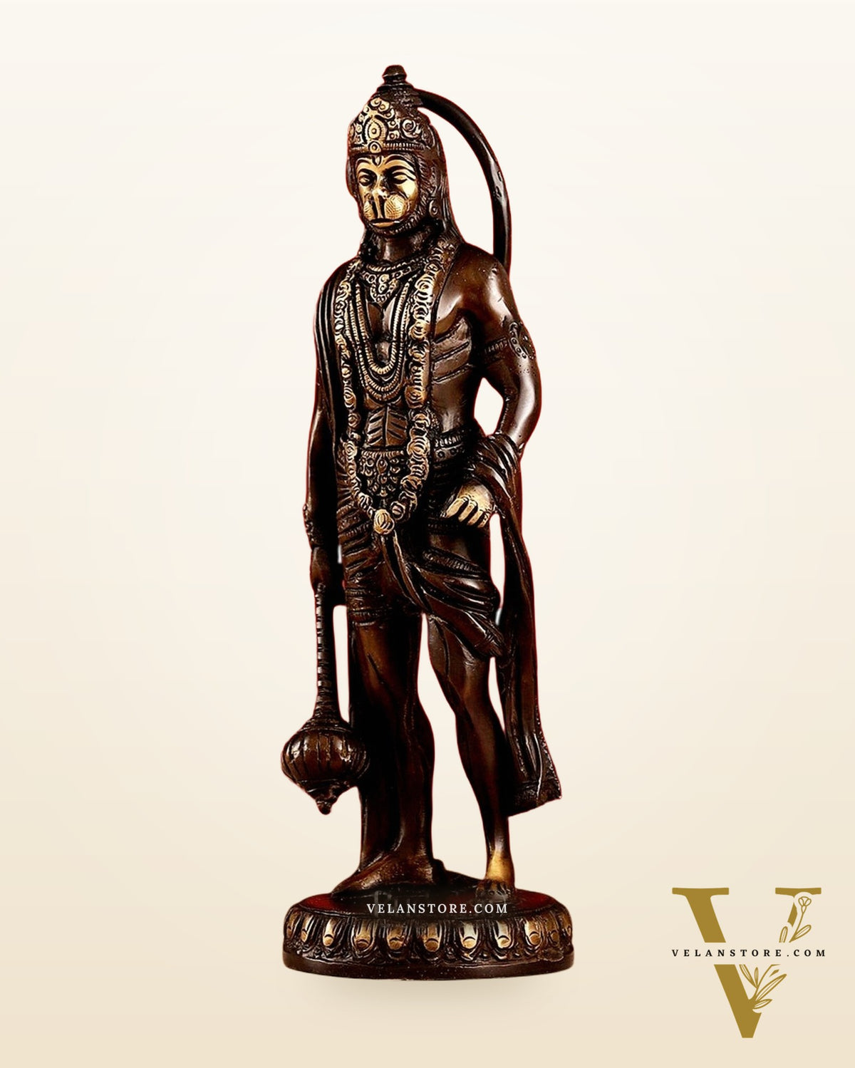 Handmade Brass Lord Hanuman Statue | Brown Gold Finish | 10" Height