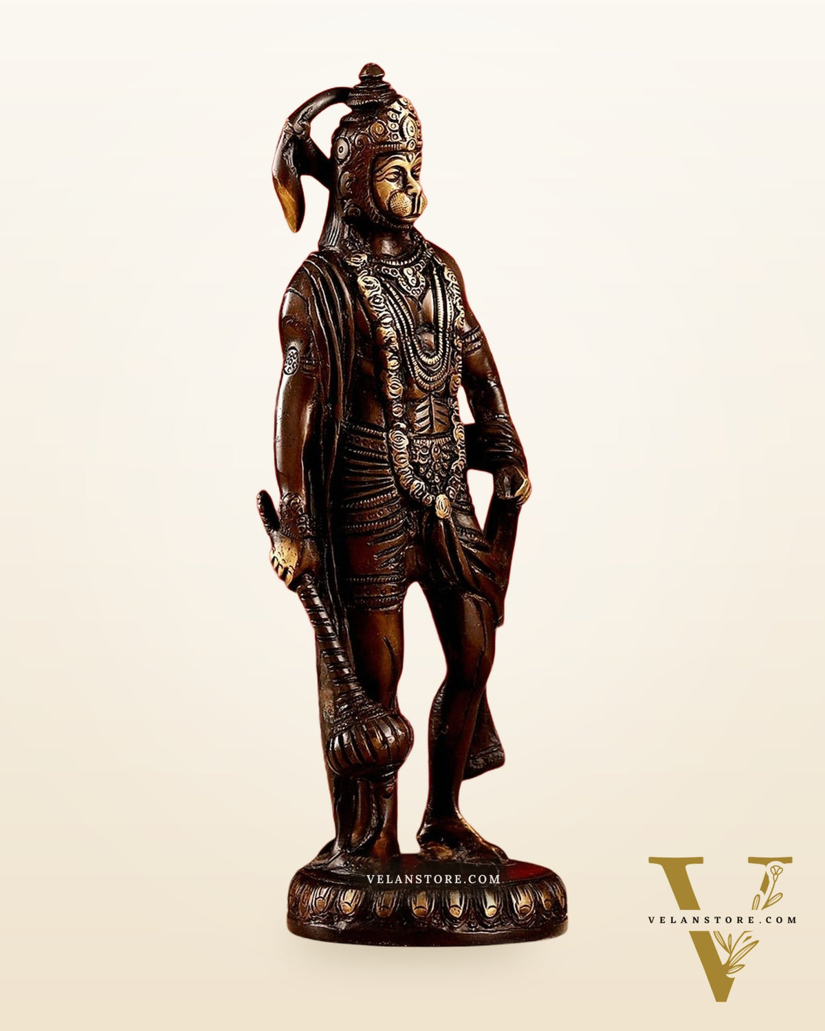 Handmade Brass Lord Hanuman Statue | Brown Gold Finish | 10" Height