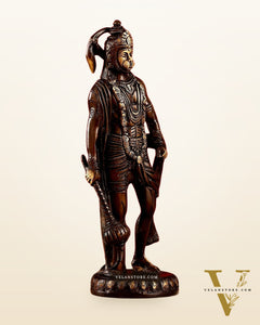 Handmade Brass Lord Hanuman Statue | Brown Gold Finish | 10" Height