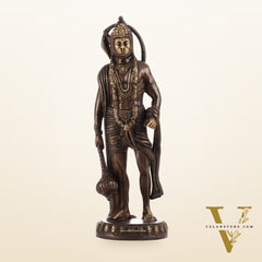 Handmade Brass Lord Hanuman Statue | Brown Gold Finish | 10" Height