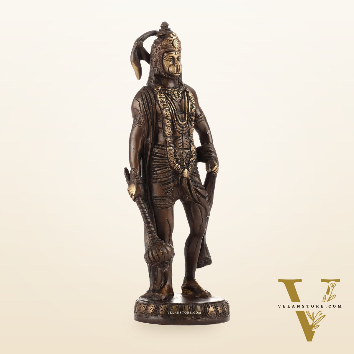 Handmade Brass Lord Hanuman Statue | Brown Gold Finish | 10" Height