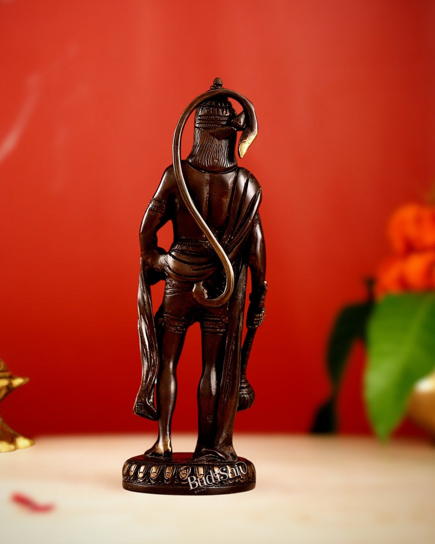 Handmade Brass Lord Hanuman Statue | Brown Gold Finish | 10" Height