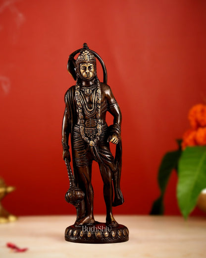Handmade Brass Lord Hanuman Statue | Brown Gold Finish | 10" Height
