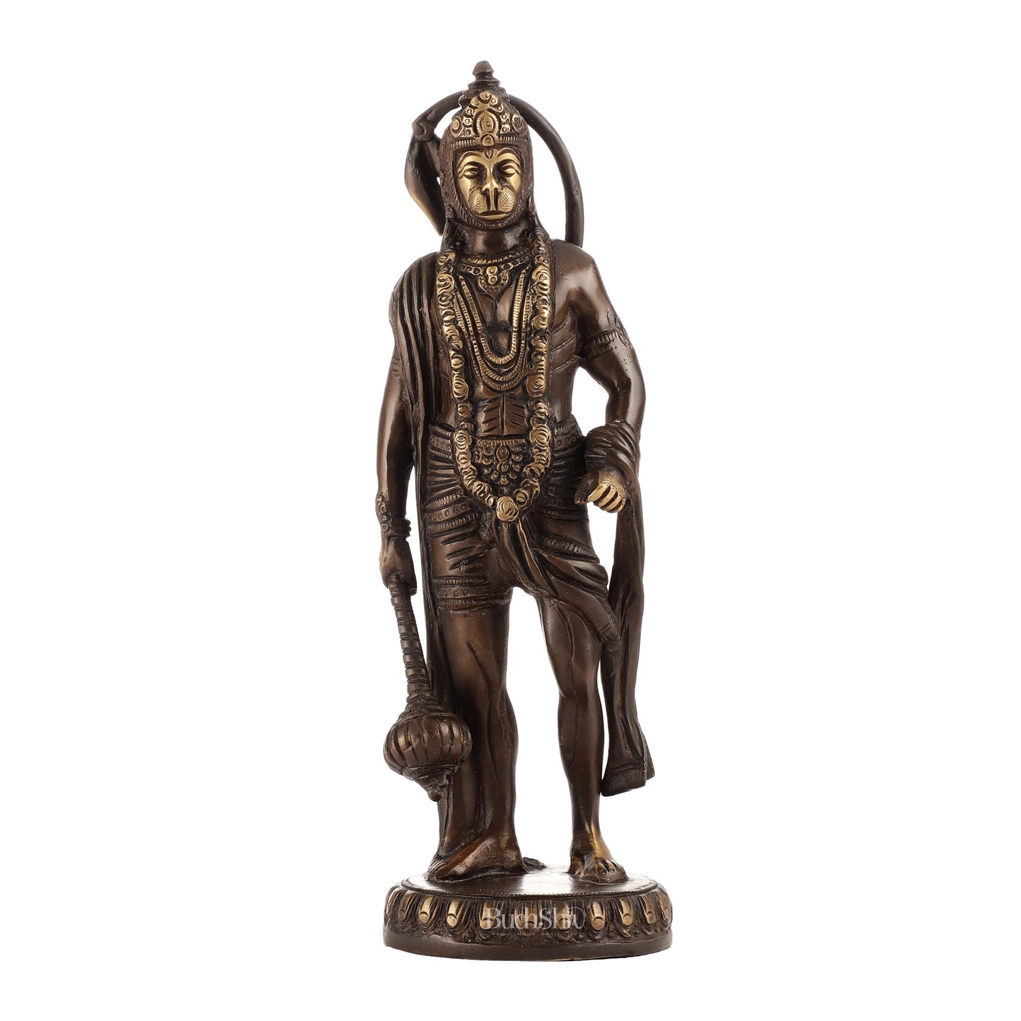 Handmade Brass Lord Hanuman Statue | Brown Gold Finish | 10" Height
