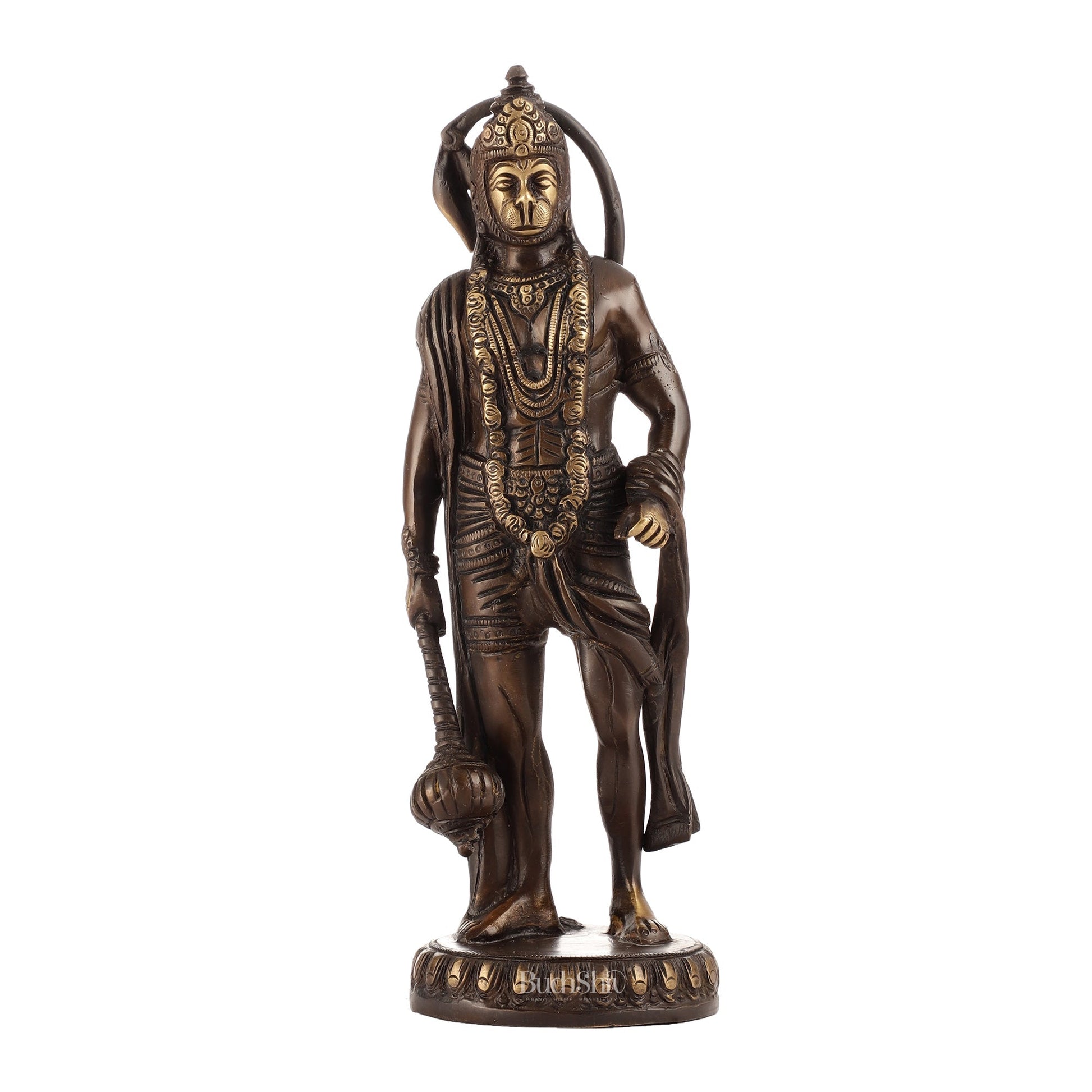 Handmade Brass Lord Hanuman Statue | Brown Gold Finish | 10" Height