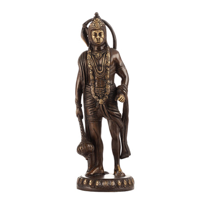 Handmade Brass Lord Hanuman Statue | Brown Gold Finish | 10" Height