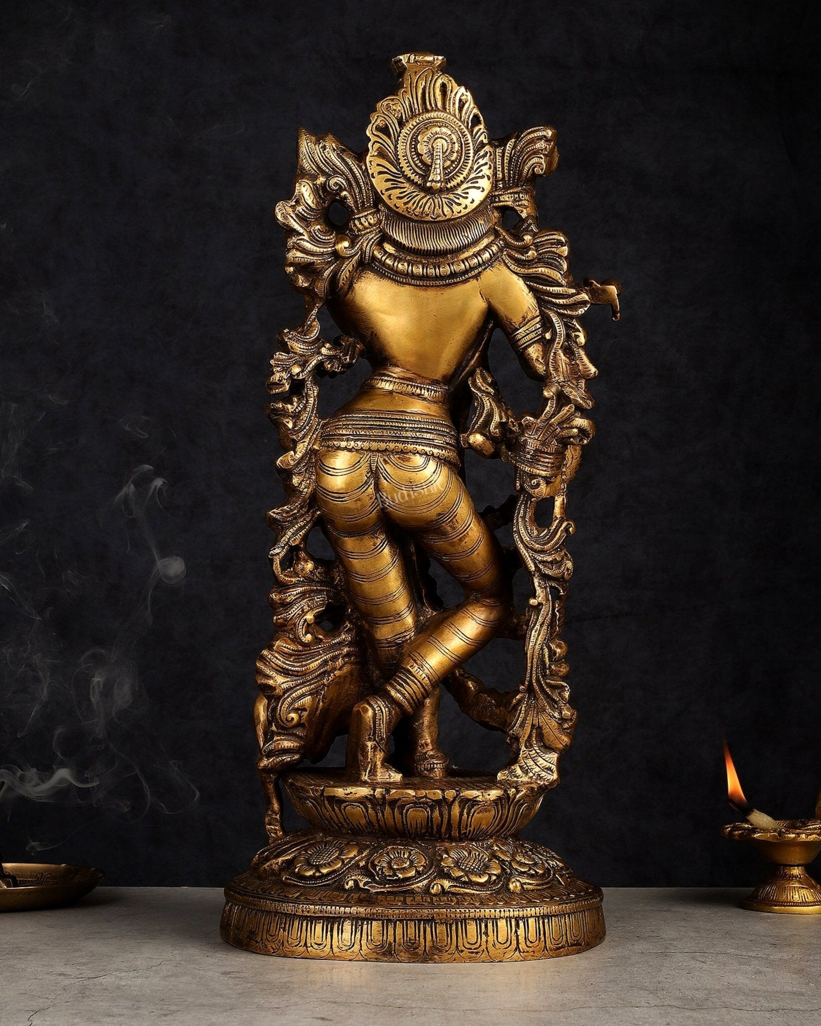 Handmade Brass Lord Krishna with Jumping Cow Statue - 18"