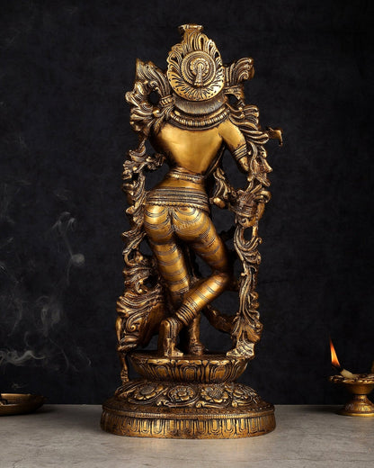 Handmade Brass Lord Krishna with Jumping Cow Statue - 18"
