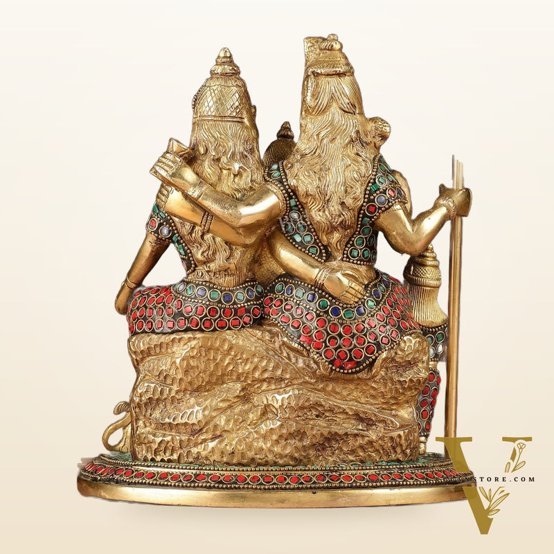 Handmade Brass Lord Shiva Parivaar Idol 10" with stonework