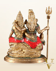 Handmade Brass Lord Shiva Parivaar Idol 9.5" with stonework