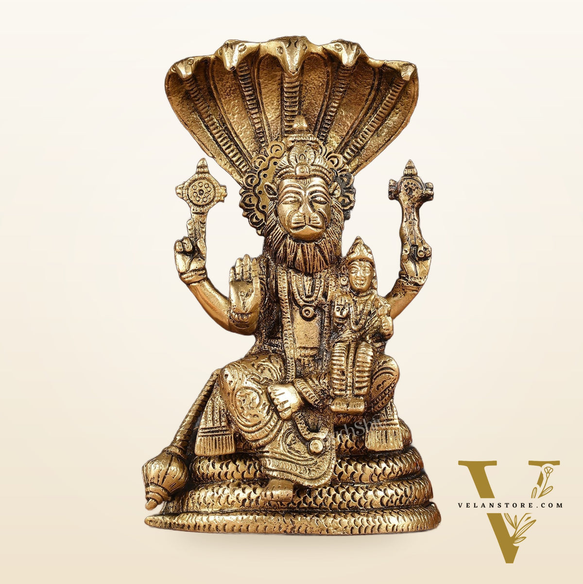 Handmade Brass Narasimha Lakshmi Statue - 8 inch