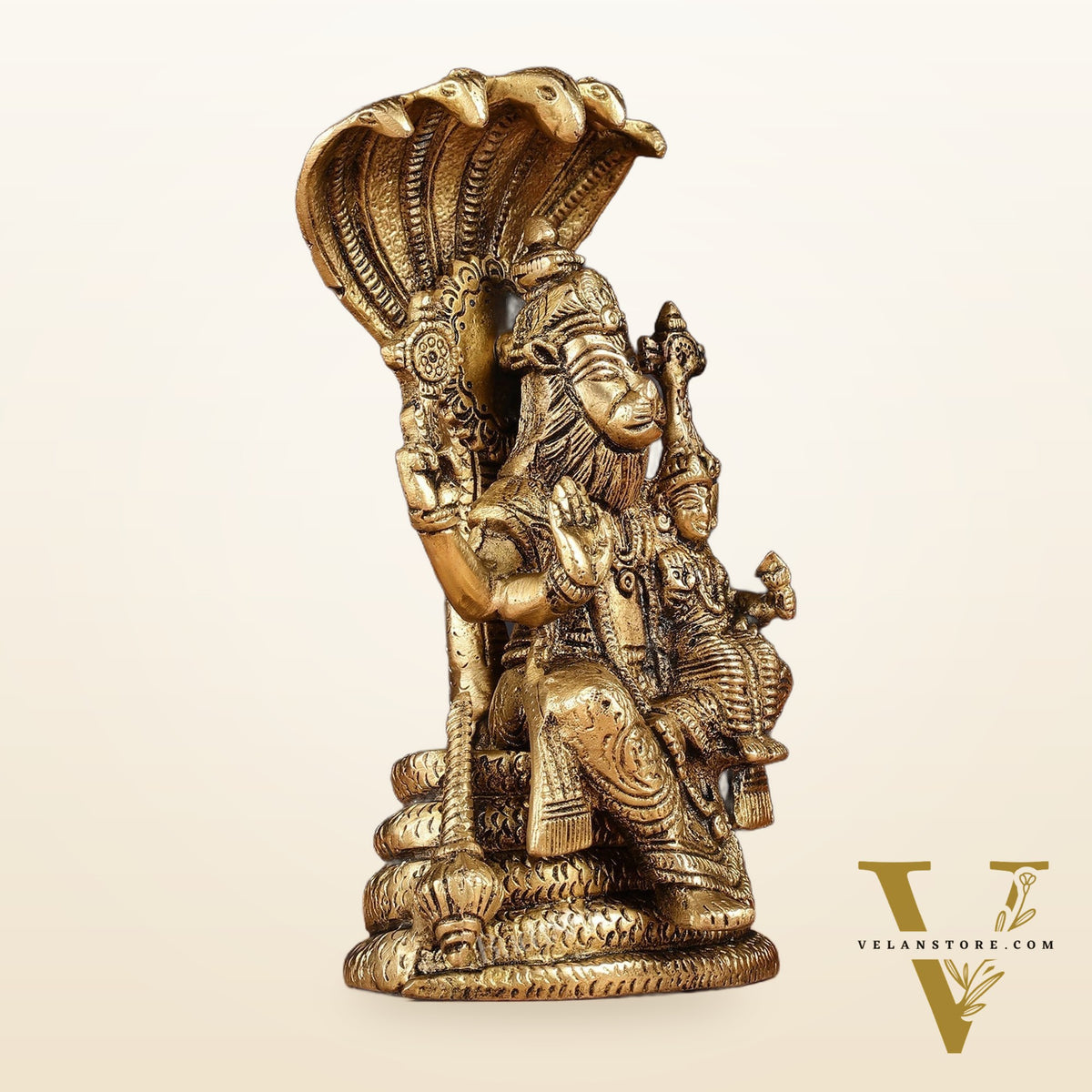 Handmade Brass Narasimha Lakshmi Statue - 8 inch